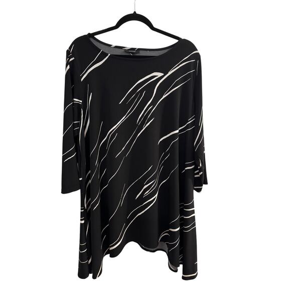 Alfani 2X Black White Abstract Print Tunic Top 3/4 Sleeve Plus Size - Picture 1 of 3